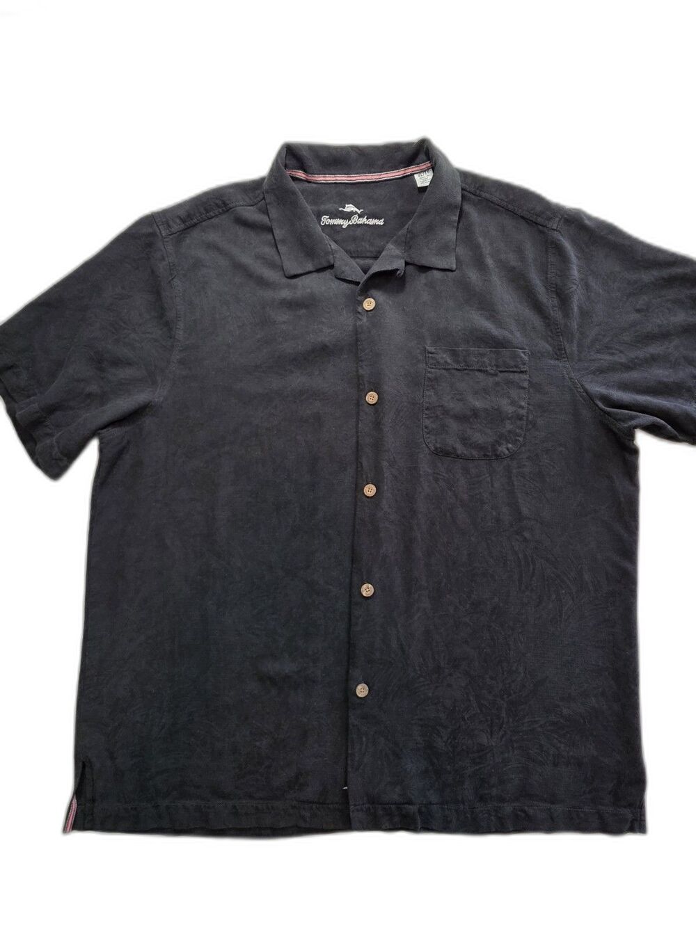 Tommy Bahama 100% Silk Camp Shirt Mens XL Black Tropical Jacquard Monochrome